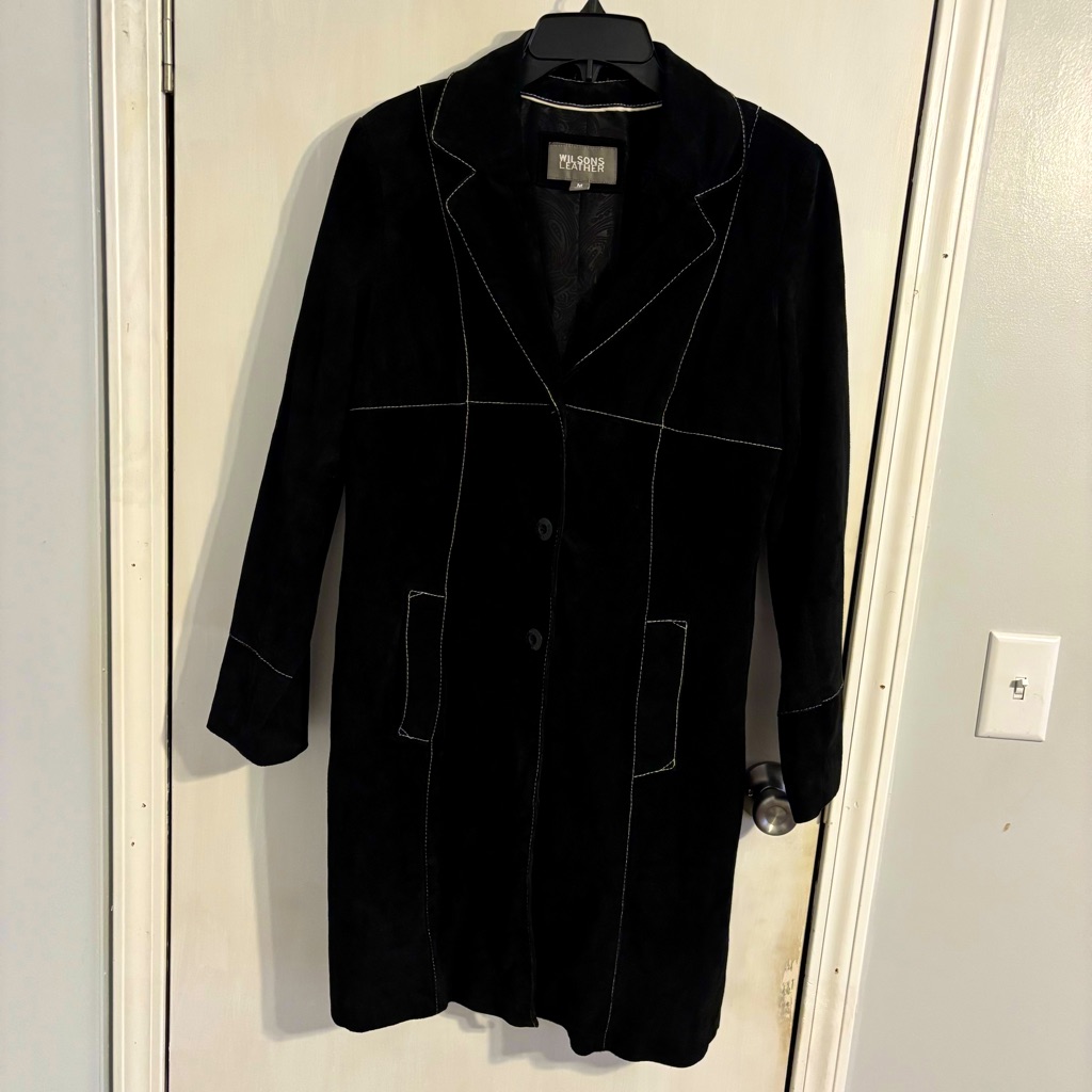 Wilson’s Leather Black Coat With White Stitching Size Medium